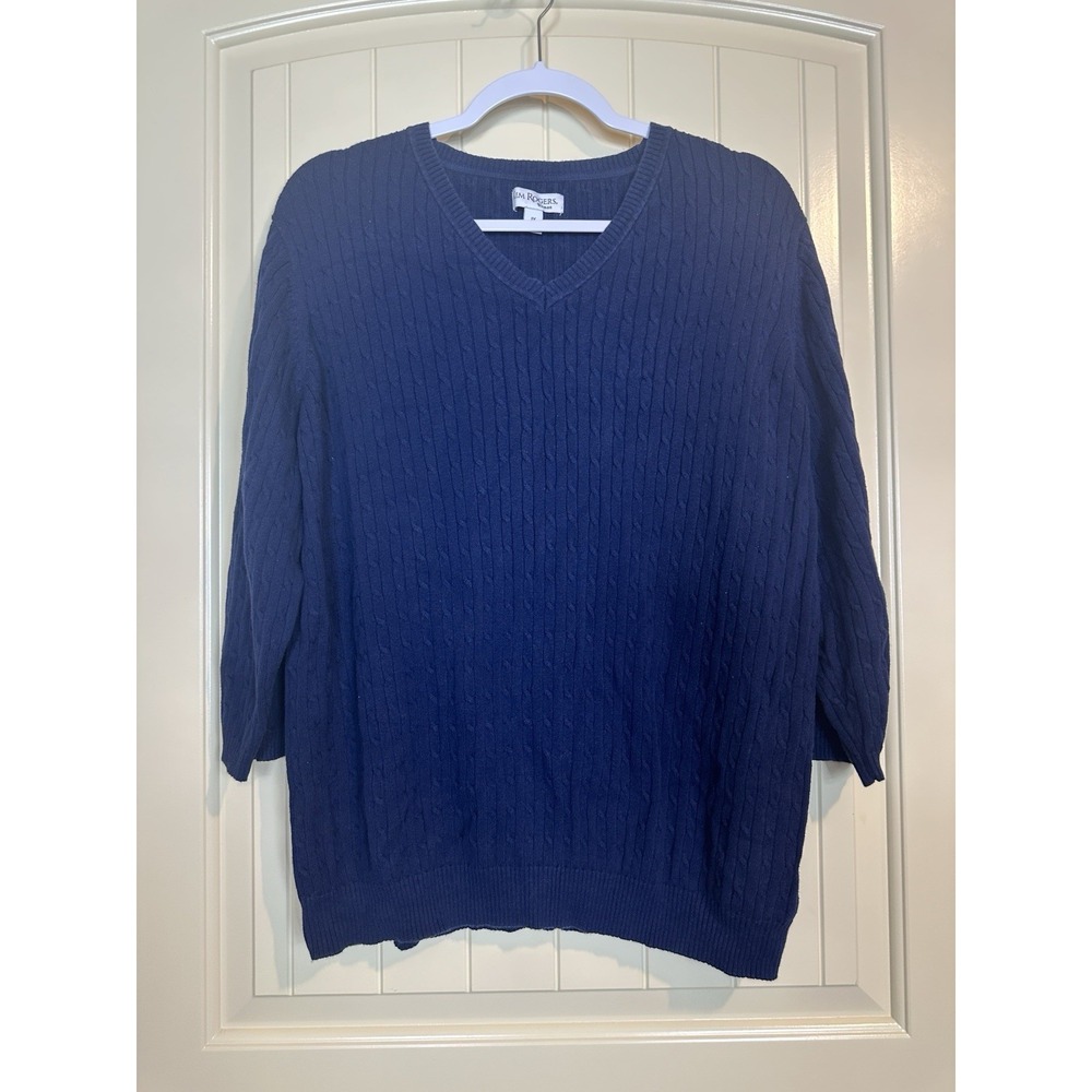 Kim Rogers short sleeve Cotton Sweater Womens‎ L Blue Cable Knit GUC